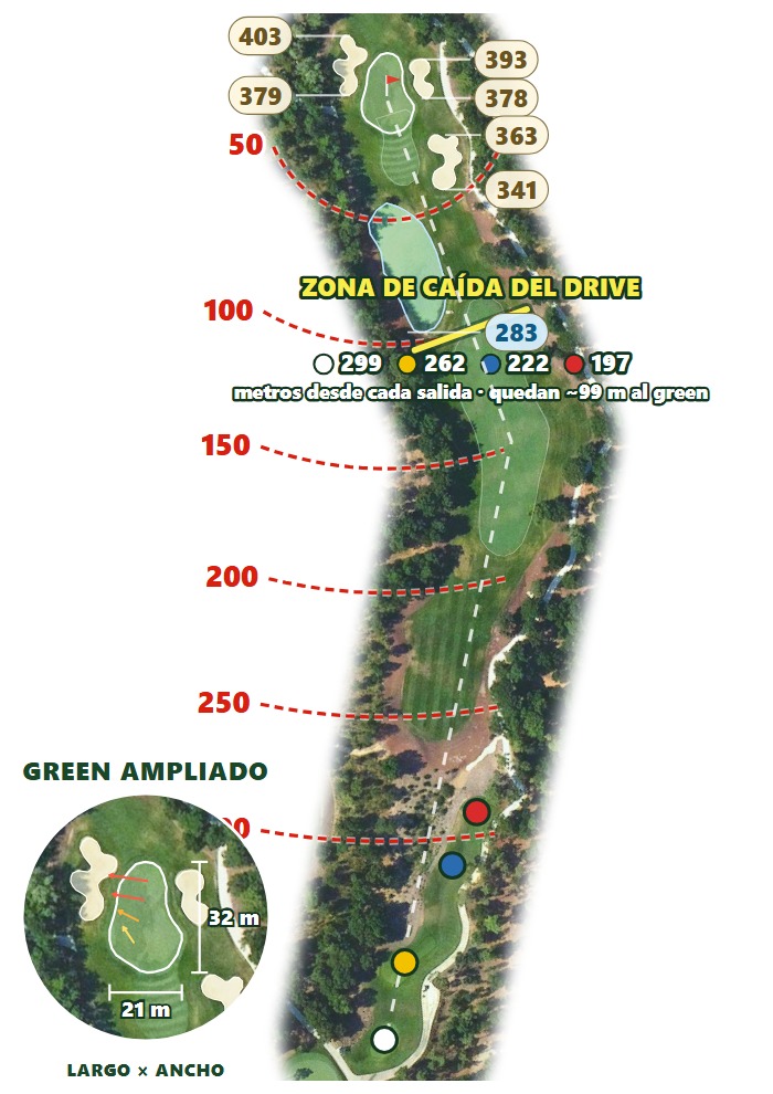 Plano del hoyo 1 de Camiral Golf — Stadium Course