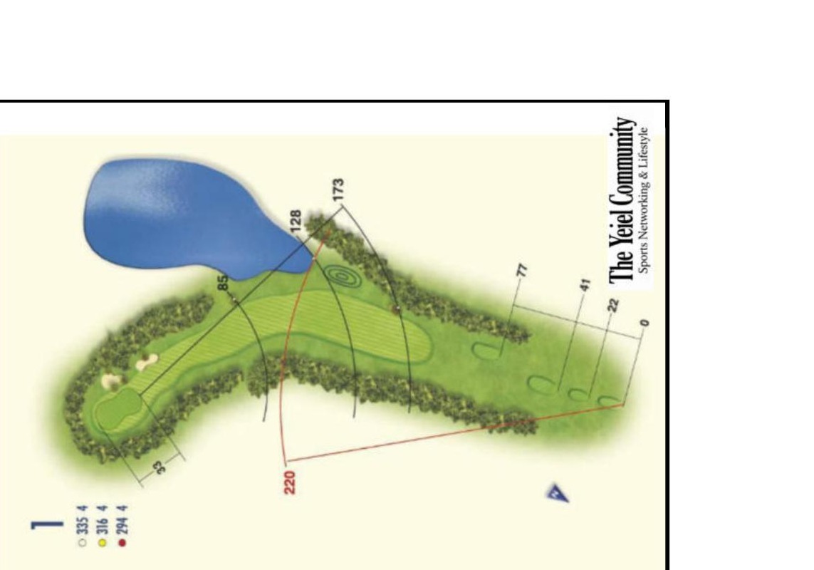 Plano del hoyo 1 de Islantilla Golf Resort, par 4, 335 metros