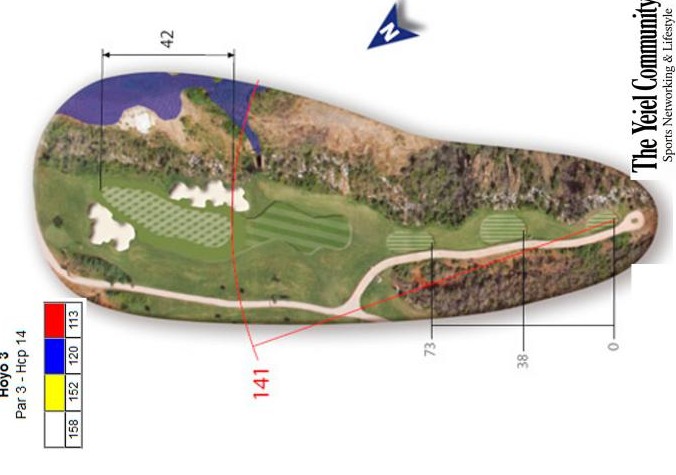 Plano del hoyo 3 de La Cala Golf Resort — Europa, par 3, 158 metros
