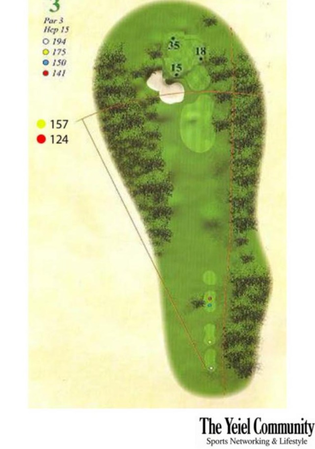 Plano del hoyo 3 de La Herrería Golf, par 3, 194 metros
