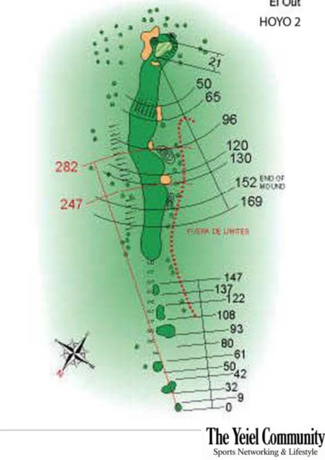 Plano del hoyo 2 de La Moraleja II, par 4, 362 metros
