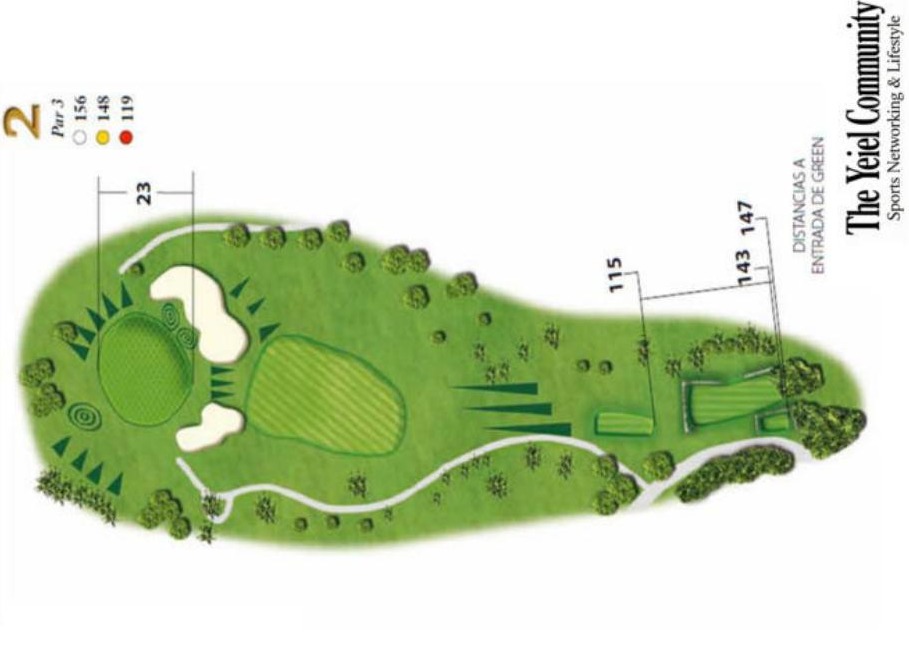 Plano del hoyo 2 de Los Arqueros Golf & Country Club, par 3, 156 metros