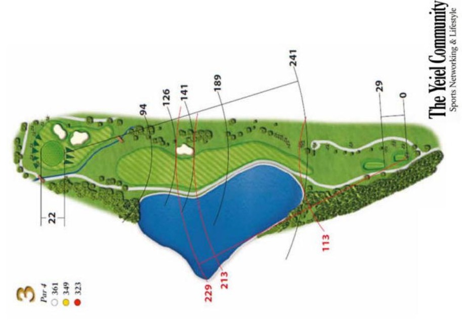 Plano del hoyo 3 de Los Arqueros Golf & Country Club, par 4, 361 metros