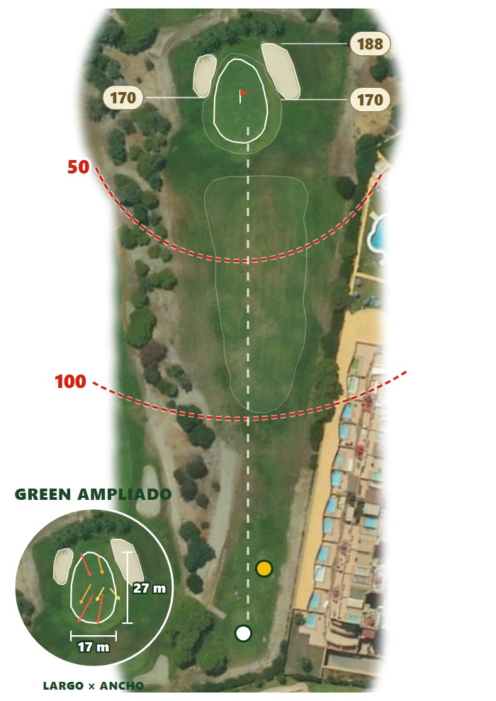 Plano del hoyo 2 de Club de Golf Playa Serena