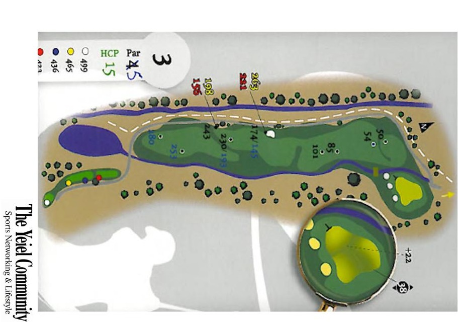 Plano del hoyo 3 de Club de Golf Saldaña, par 5, 499 metros