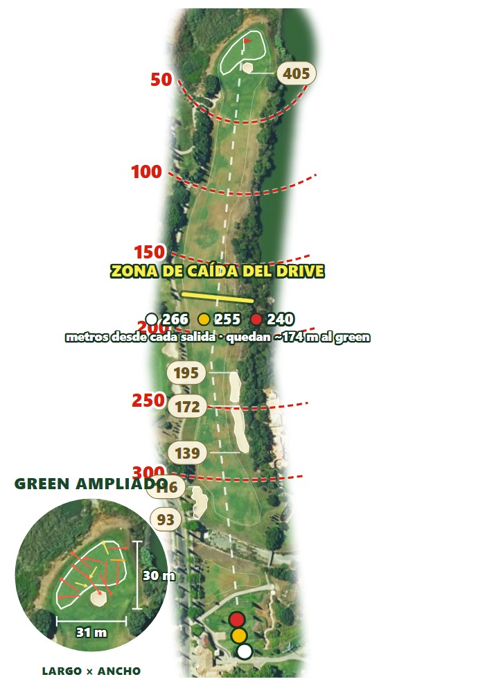 Plano del hoyo 1 de Villa Padierna Golf Club — Flamingos