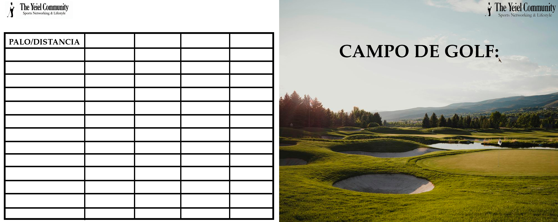 Vista previa de Tarjeta de distancias en golf: PDF imprimible para tu bolsa
