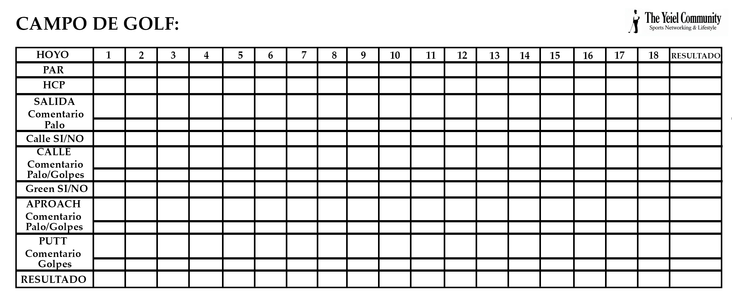 Vista previa de Tarjeta de scoring en golf: PDF imprimible con seguimiento por hoyo